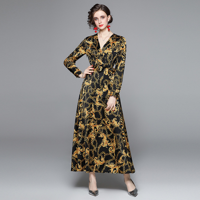 100% Polyester Women's Vintage Printing Dress V Neck Long sleeve Maxi Dresses Spring Autumn Fashion Vestidos, Black;gray
100% Polyester Women's Vintage Printing Dress V Neck Long sleeve Maxi Dresses Spring Autumn Fashion Vestidos, Black;gray