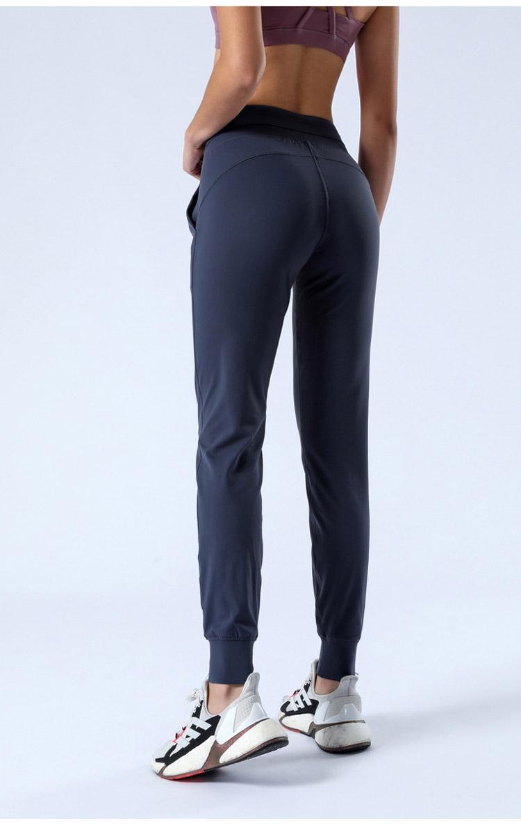 Fabric Naked-feel Workout Sport Joggers cropped Pants Womens Waist Drawstring Fitness Running Sweat pant with Two Side Pocket