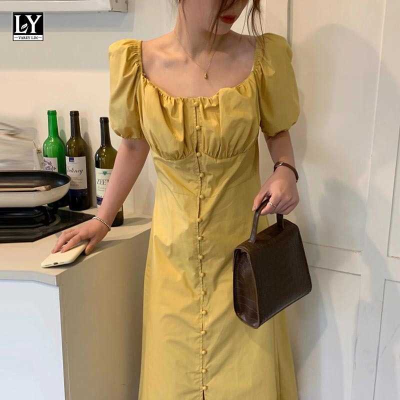 LY VAREY LIN Summer Women Elegant Square Collar Solid Color Dresses Sweet Puff Sleeve Slim A-line Office Lady 210526, Yellow
LY VAREY LIN Summer Women Elegant Square Collar Solid Color Dresses Sweet Puff Sleeve Slim A-line Office Lady 210526, Yellow
