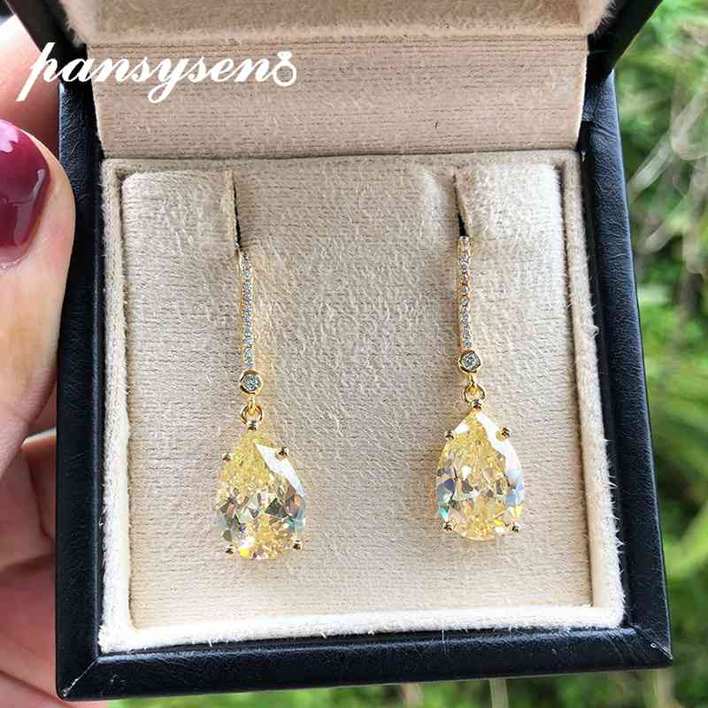 PANSYSEN Gold Color 9*13MM Citrine Diamond Real Silver 925 Fine Jewelry Drop Earrings Wedding Engagement Gift for Women
PANSYSEN Gold Color 9*13MM Citrine Diamond Real Silver 925 Fine Jewelry Drop Earrings Wedding Engagement Gift for Women
