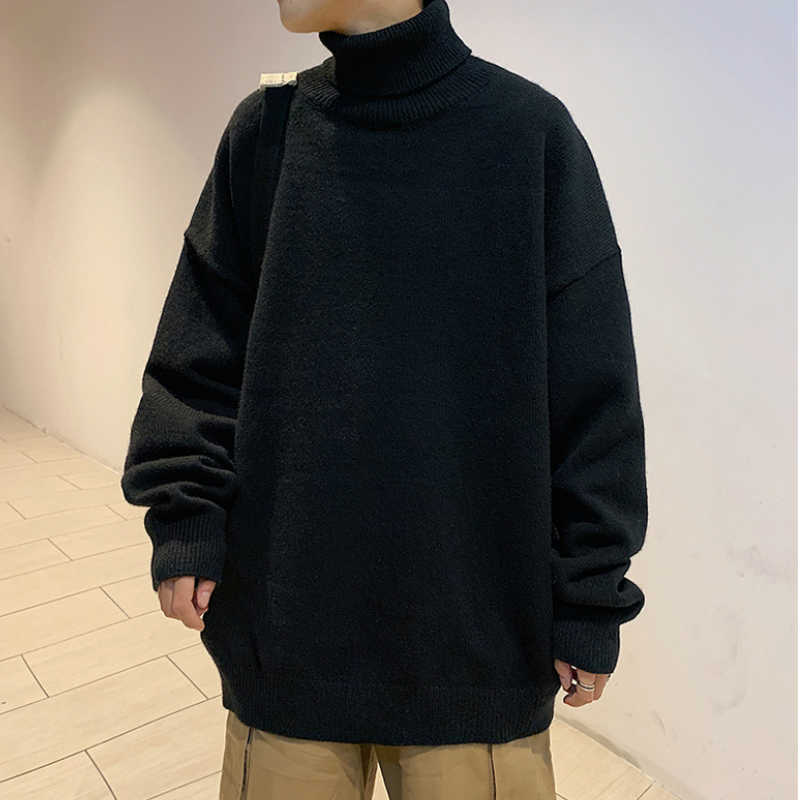 Thick Warm Sweater Men Turtleneck Sweater Men's Loose Casual Pullovers Bottoming Shirt Autumn Winter Solid Color Pullovers 210818