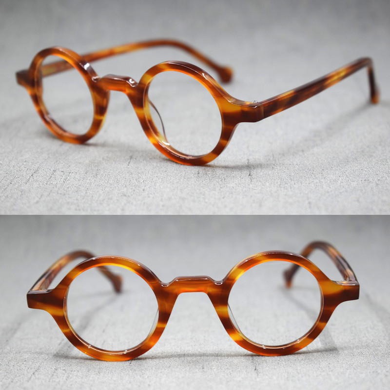 BETSION Small Vintage Round 37mm Hand Made Glasses Full Rim Eyeglass Frames Men Women Myopia Rx able 220301