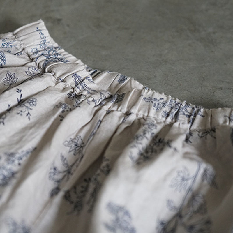 Johnature Summer Retro Floral Print Elastic Waist Cotton Linen Wide Leg Pants New Loose Comfortable Allmatch Women Pants 201012