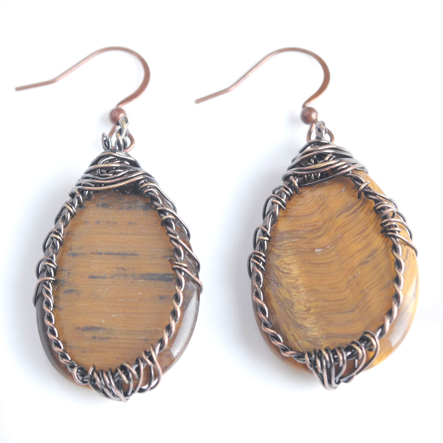 WOJIAER Tribal Copper Dangle Earrings Water Drop Tree of Life Wire Wrap Earring For Natural Stone Jewelry BV910