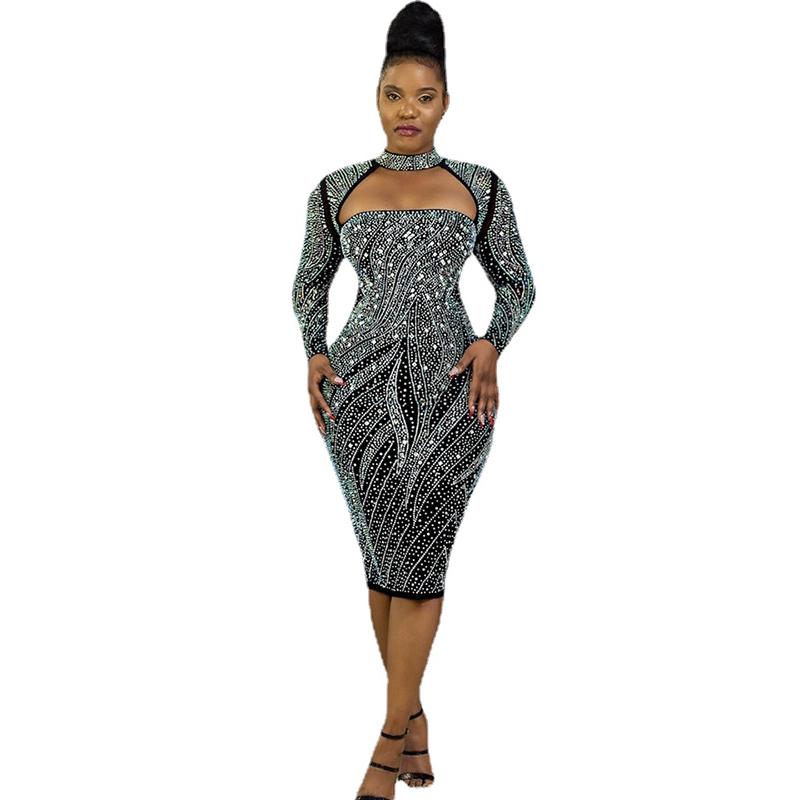 Casual Dresses Luxury Glitter Rhinestone Party Nightclub For Women 2021 Sexy Hollow Out Long Sleeve Bodycon Mini Dress Elegant Vestidos, Black 
Casual Dresses Luxury Glitter Rhinestone Party Nightclub For Women 2021 Sexy Hollow Out Long Sleeve Bodycon Mini Dress Elegant Vestidos, Black