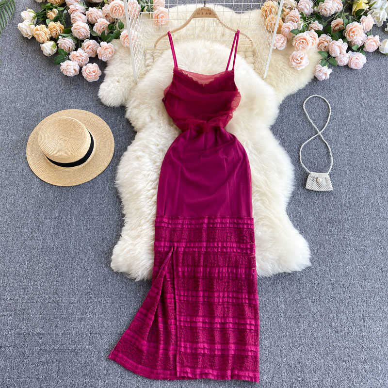 Summer Sexy Mesh Hollow Out Midi Dress Women Rose Red High Waist Spaghetti Strap Club Party Split Vestidos Female 2021 Fashion Y0603
Summer Sexy Mesh Hollow Out Midi Dress Women Rose Red High Waist Spaghetti Strap Club Party Split Vestidos Female 2021 Fashion Y0603