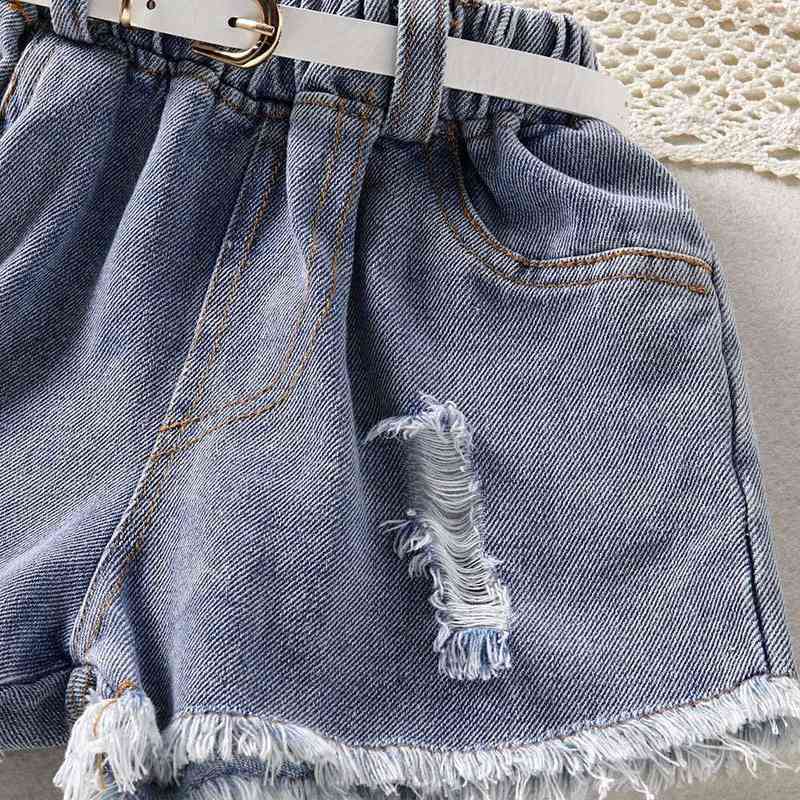 Bear Leader Children Clothing Sets Summer Solid Color Set Ruffled Short Sleeves Top Denim Shorts 2Pcs Outfits Kids Clothes Suit Y220310