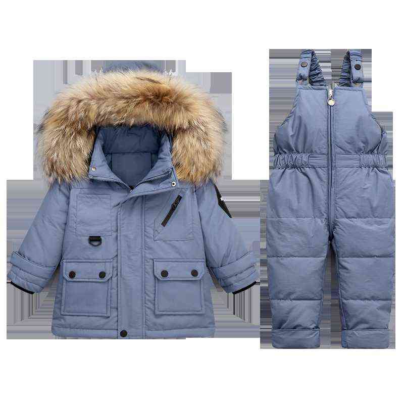 2Pcs Set Winter Children's Down Jacket Fur Collar Baby Girl Clothes Warm Boy Ski Suit Snowsuit Infant Outwear Coat For Babies 211104