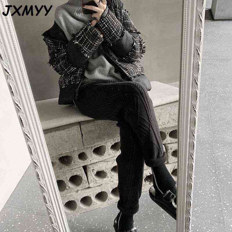JXMYY Winter Thicken Women Harem Pants Casual Drawstring Twisted Knitted Femme Chic Warm Female Sweater Trousers 211124Z