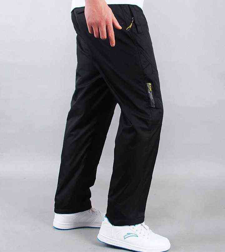 Men's Sweatpant Trousers Autumn Winter Plus Velvet Warm Pants Quick-drying Loose Straight Winter Wear-resistant Waterproof Pant 211110