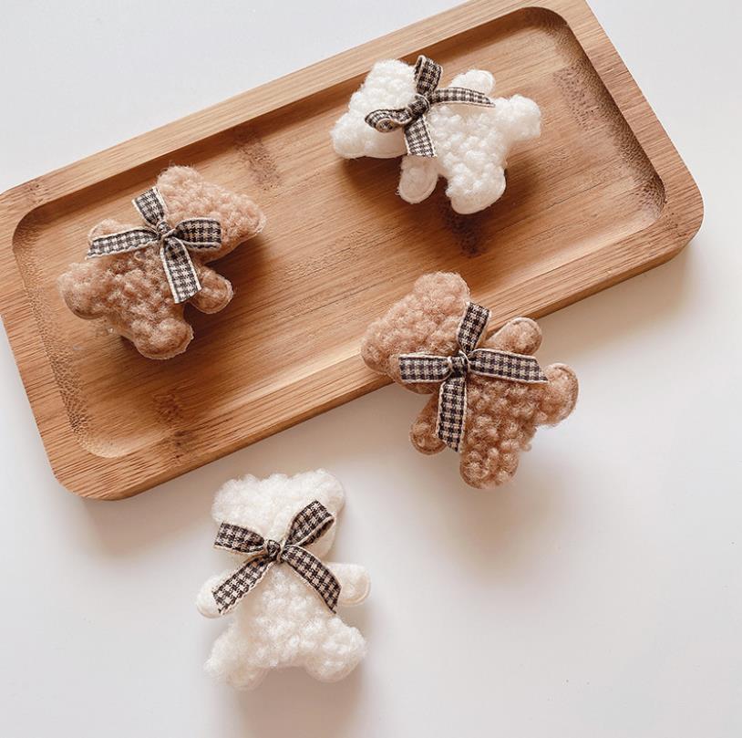 Baby Girl Hair Clips Jewelry Accessories Fluffy Bear Bows Barrettes Hairpin Decorating Braids for Toddler Kids Children White Brown