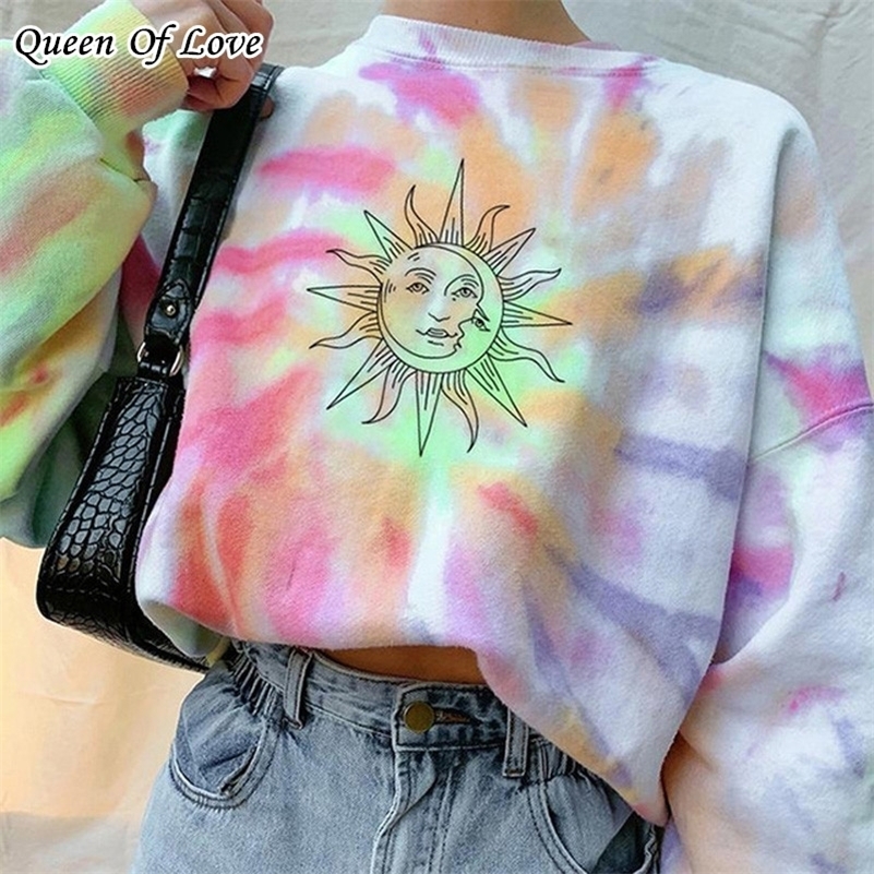 Tie Dye Letter Printed Shirt Womens Long Sleeve Autumn Casual Loose Tops Oversized Sweatshirt Woman Plus Size Clothes 3XL 201102