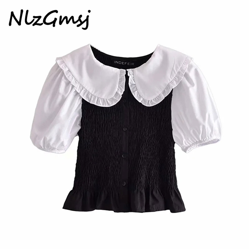Women Blouse Shirt Fashion Patchwork Top Korean Casual Button Up Elastic Cute Ruffle Slim Woman 04 210628, As picture
Women Blouse Shirt Fashion Patchwork Top Korean Casual Button Up Elastic Cute Ruffle Slim Woman 04 210628, As picture