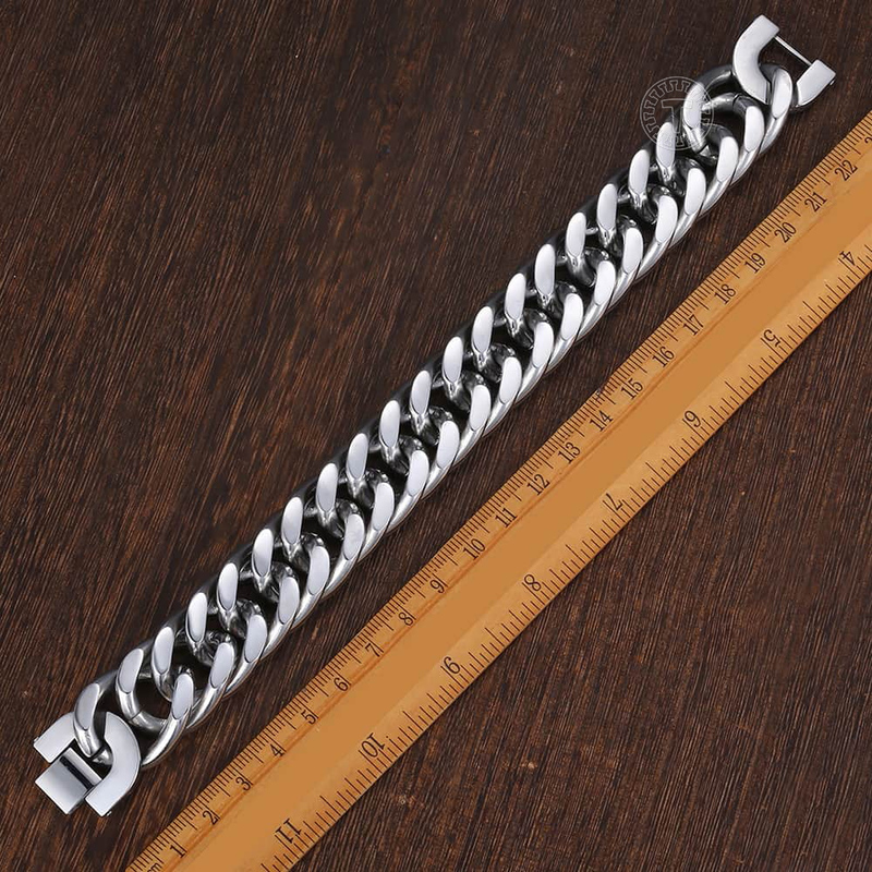 Davieslee 18/22mm Heavy Men's Bracelet Curb Cuban Link Silver Color 316L Stainless Steel Wristband Male Jewelry DLHB287 220304