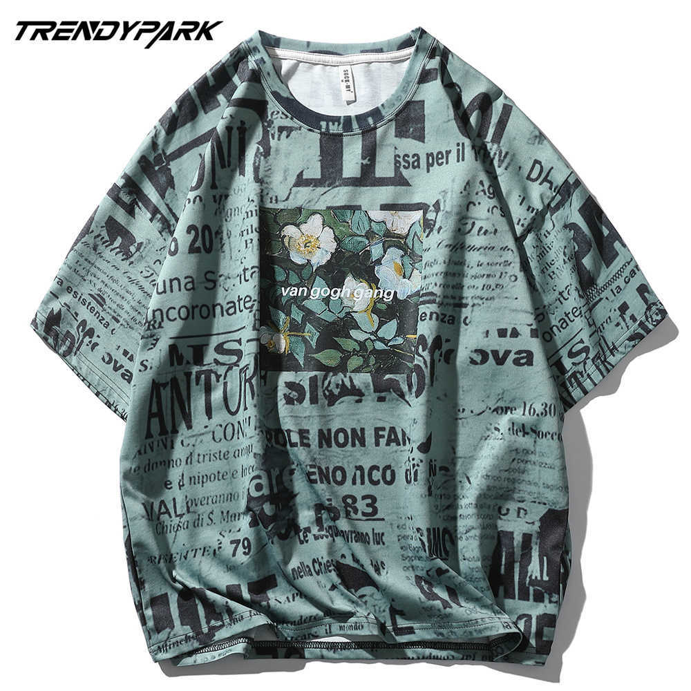 Men's T-Shirt Polyester Harajuku Van Gogh Sunflower Print Vintage T Shirt Summer Short Sleeve Tshirt Cotton Casual Tops Tee 210601