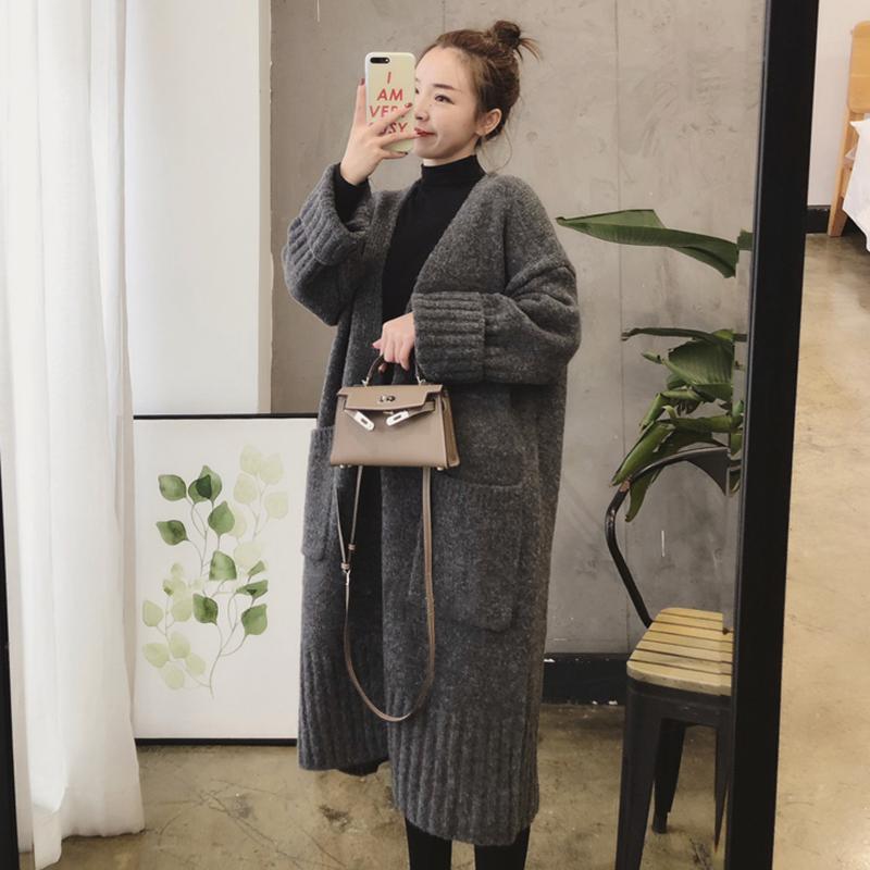 Women's Knits & Tees Korean Fashion Women Knitted Cardigan 2021 Autumn Winter Long Sweater Female Sleeve Solid Coat