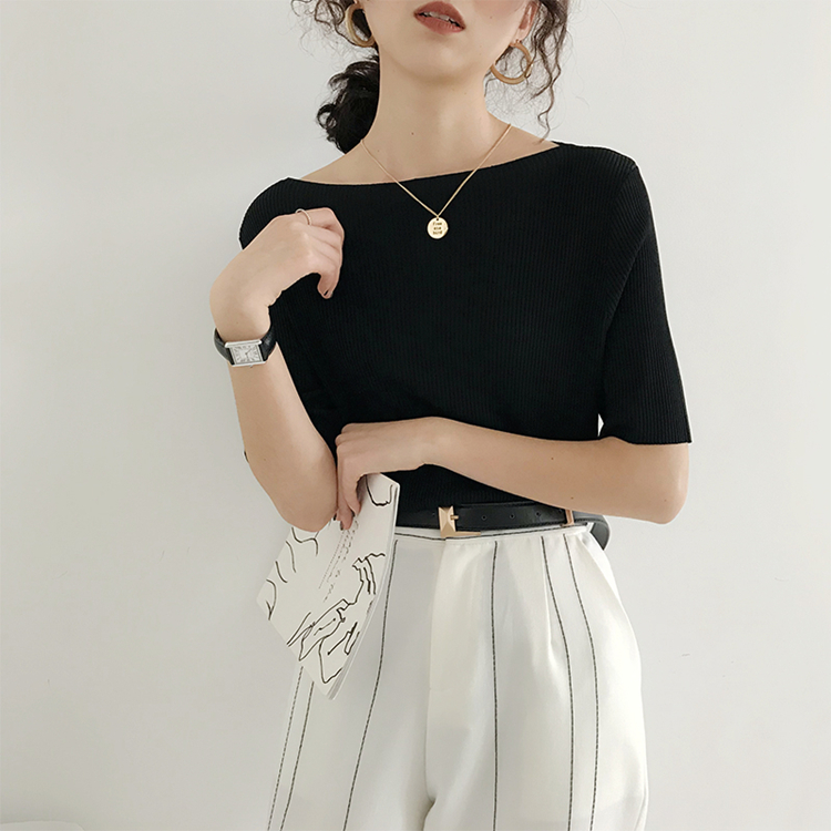 Colorfaith New Women Summer T-Shirts Solid Multi 6 Colors Bottoming Casual Slash Neck Knitting Elasticity Wild Tops T1608 210306