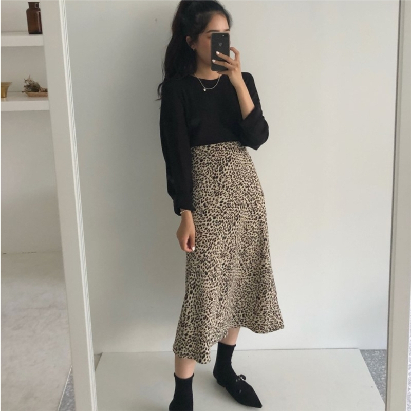 Summer Leopard Print Skirts Women High Waist Sexy Long Skirts Harajuku Streetwear Thin Section Aline Skirt faldas jupe 210306