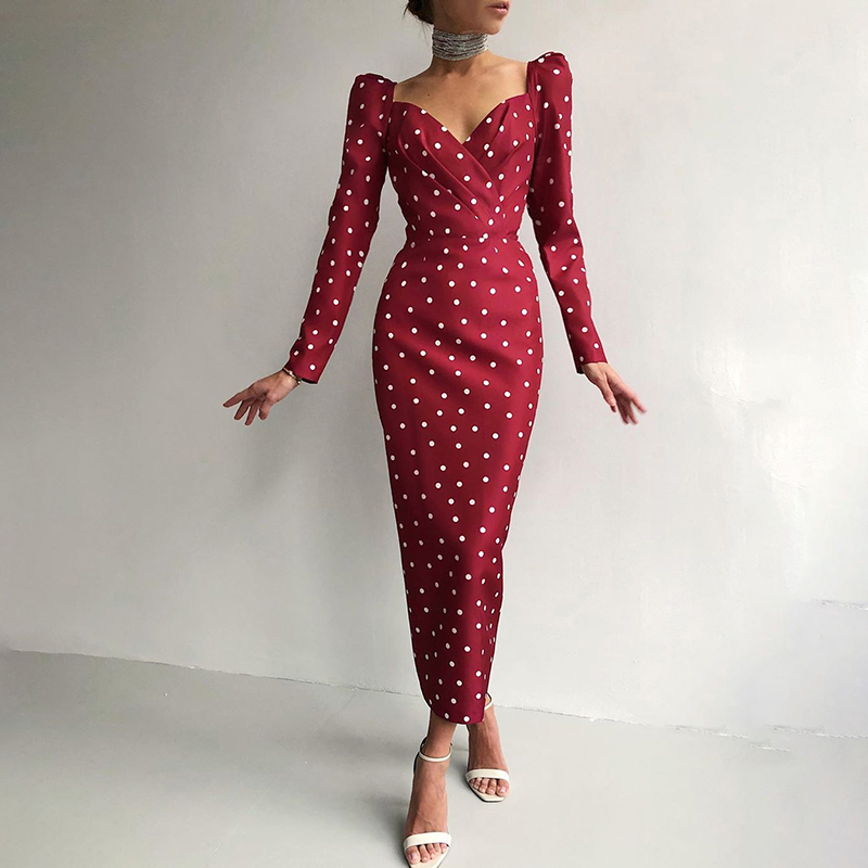 Elegant Casual Dress Women Slim V Neck Long Sleeve Mid Calf Pencil Dress 2021 Club Office Lady Polka Dot Puff Sleeve, Black;gray
Elegant Casual Dress Women Slim V Neck Long Sleeve Mid Calf Pencil Dress 2021 Club Office Lady Polka Dot Puff Sleeve, Black;gray