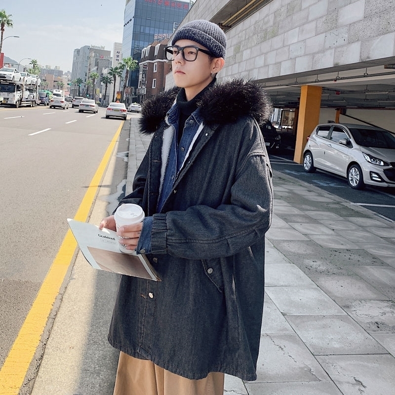 2021 New Winter Long Men's Warm Fashion Retro Casual Fur Collar Hooded Coat Men Parka Loose Thick Denim Jacket Mens Clothes 8wyx, Blue
2021 New Winter Long Men's Warm Fashion Retro Casual Fur Collar Hooded Coat Men Parka Loose Thick Denim Jacket Mens Clothes 8wyx, Blue