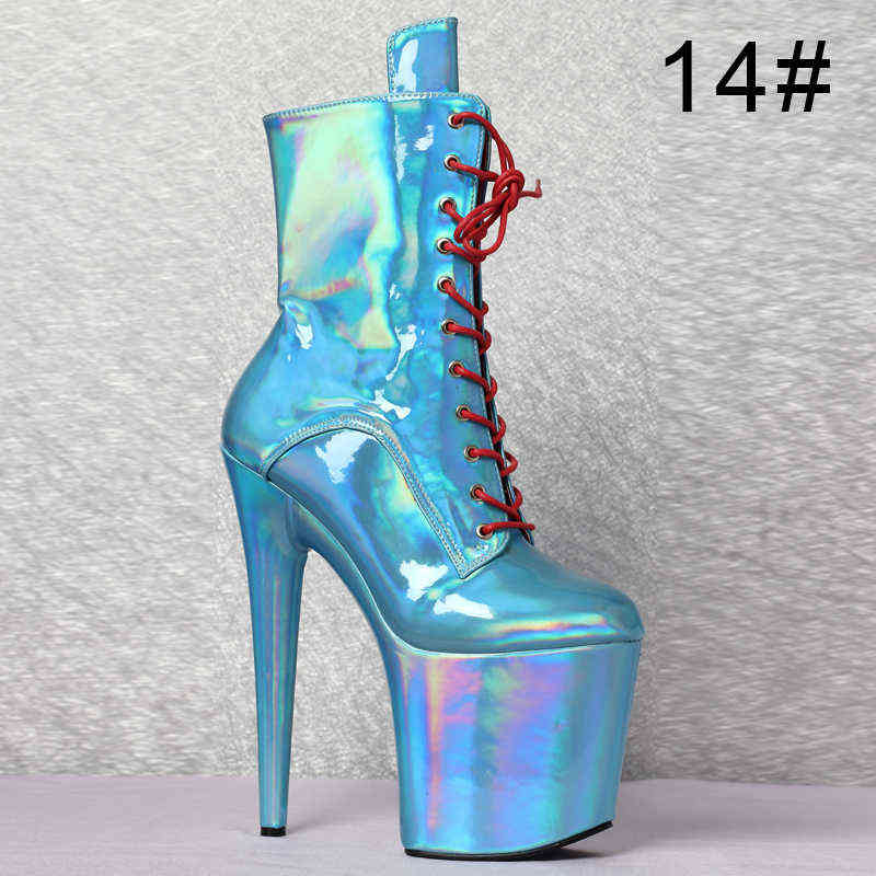 Sexy Stripper Dancer 8" High Heel Platform Magic color Lace Up Ankle Boots 211105