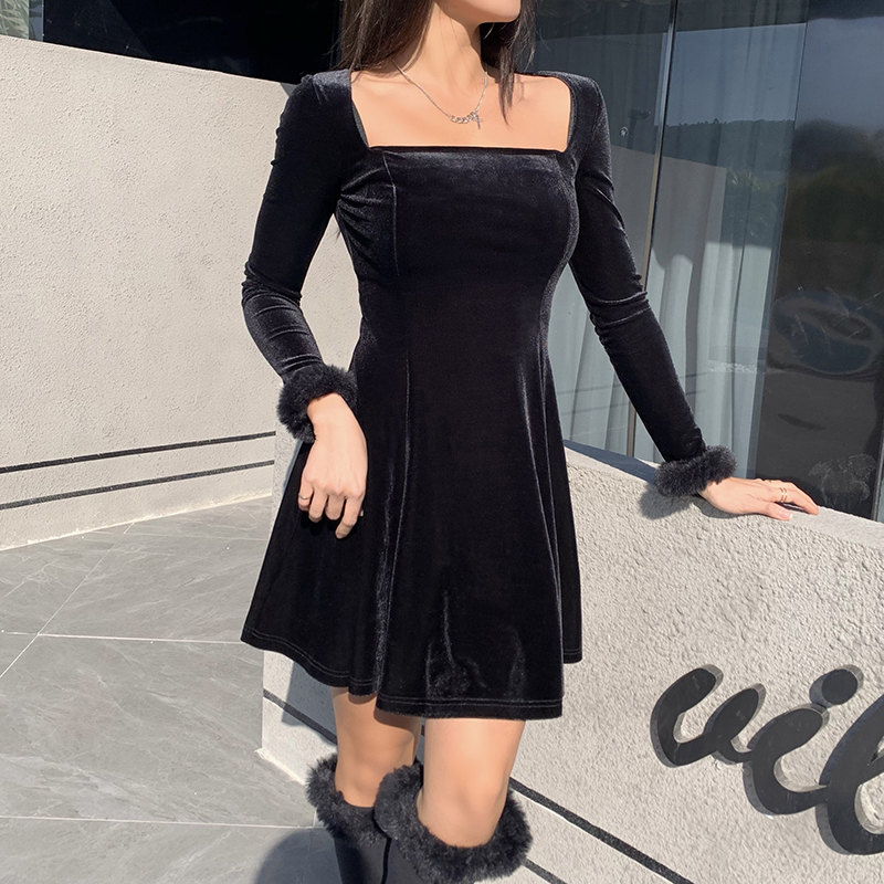 Women Casual Velvet Dress Feather Black Club A Line Long Sleeve Dress 2021 Fashion Autumn Vintage Streetwear Mini Dress, Black;gray
Women Casual Velvet Dress Feather Black Club A Line Long Sleeve Dress 2021 Fashion Autumn Vintage Streetwear Mini Dress, Black;gray