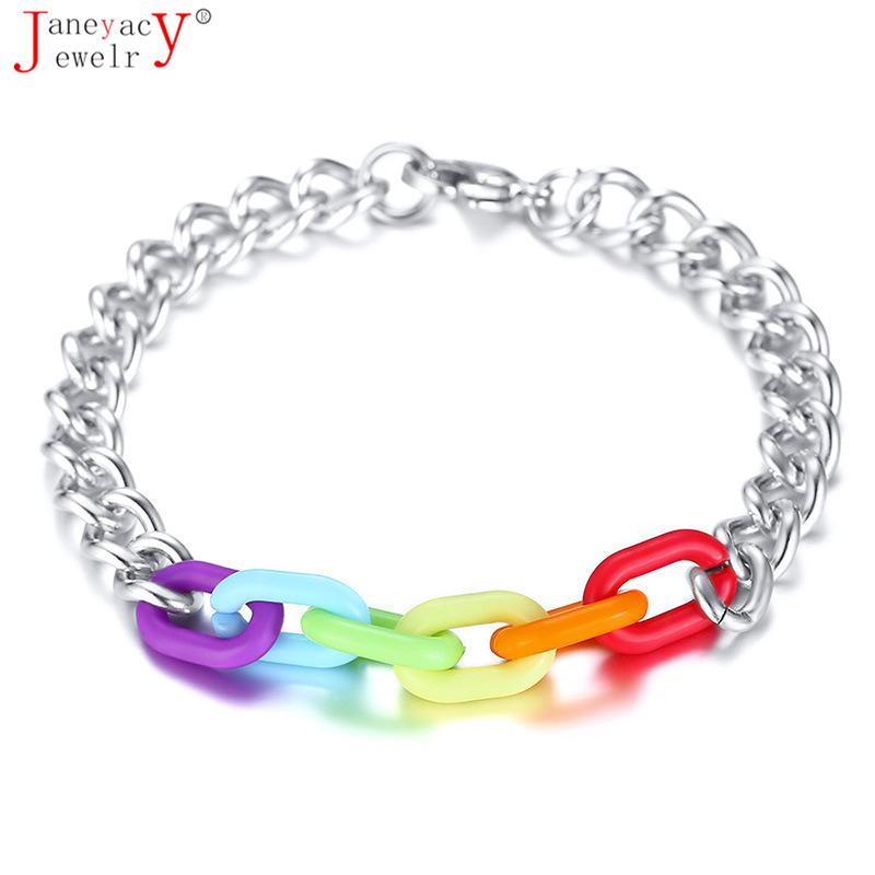 Link, Chain Fashion Simple Men Women Lobster Buckle Stainless Steel Gay Bracelet Acrylic Rainbow Ladies Jewelry Gift Pulseira
Link, Chain Fashion Simple Men Women Lobster Buckle Stainless Steel Gay Bracelet Acrylic Rainbow Ladies Jewelry Gift Pulseira