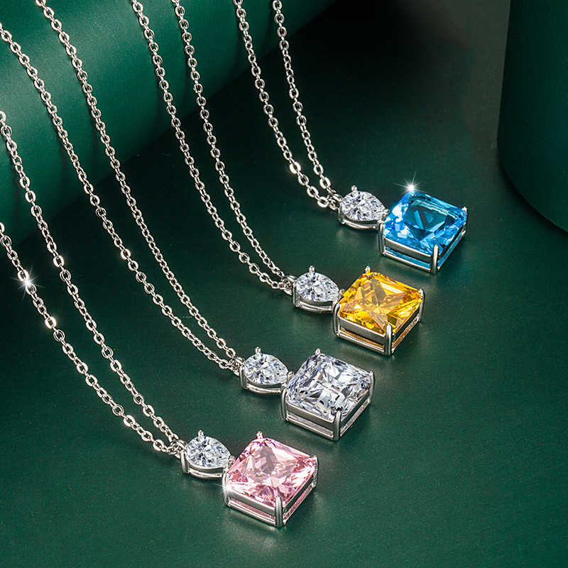 Fashion Princess Square Pendant 10*10 Color Treasure Yellow Diamond Pink Diamond Necklace