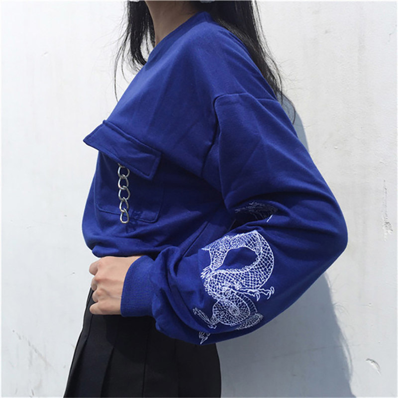 Black Embroidery Women's Sweatshirt Top Long Sleeve Chains Preppy O-neck Pullovers Tops Women Spring Fashion Woman Clothes 201212