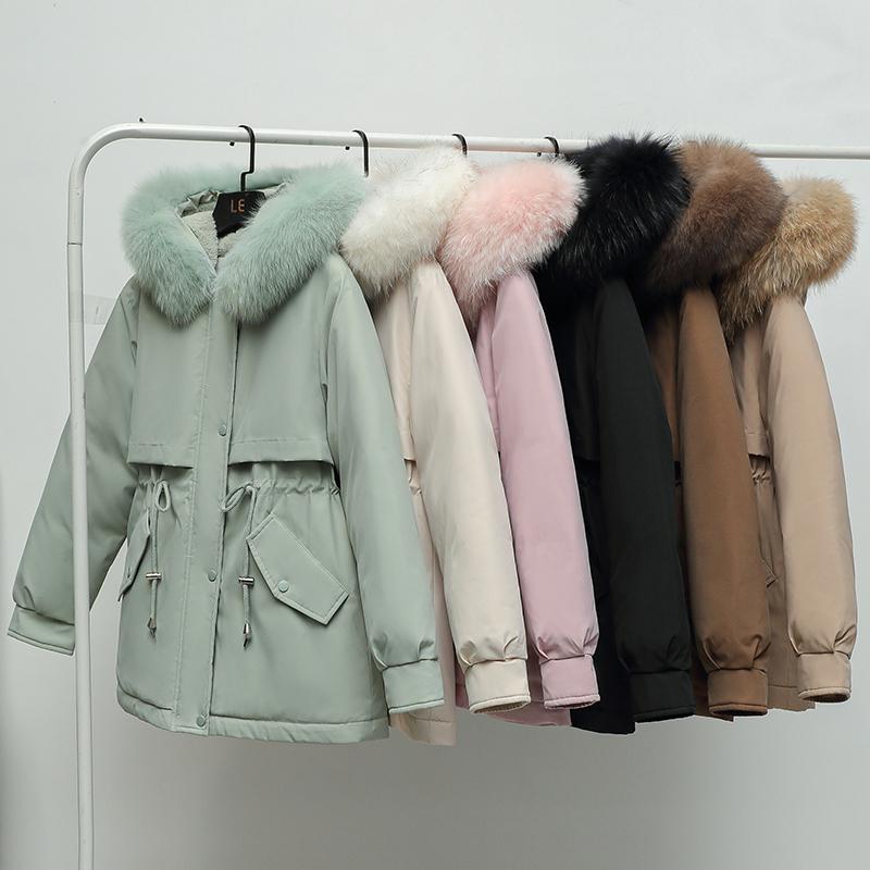 Womens Down Parkas Short Adjustable Waist Cotton Liner Parka Casual Warm Winter Jackets For Women Fur Collar Hooded Coat