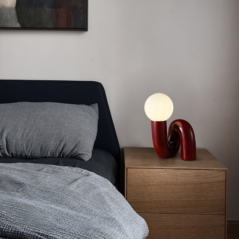 Modern Red LED Table lamps Featuring a Resin Glass Sphere - Ideal Addition to Nordic-Inspired Bedrooms