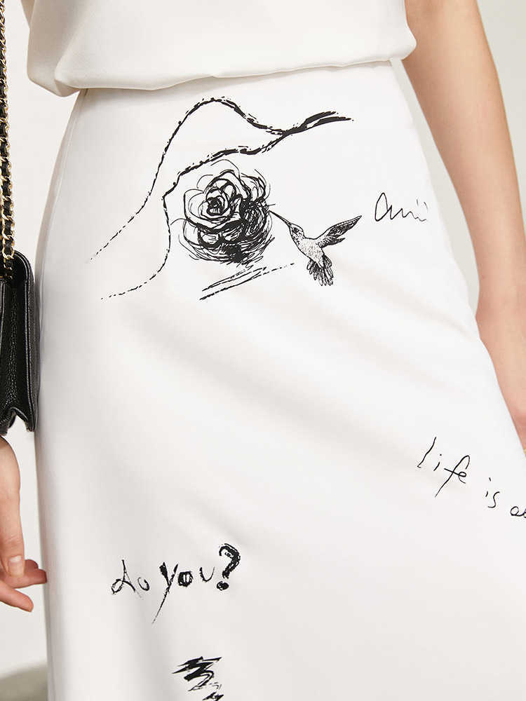 Minimalism Summer Women's Skirt Temperament Printed Aline Loose Dress Causal Chiffon 12170190 210527