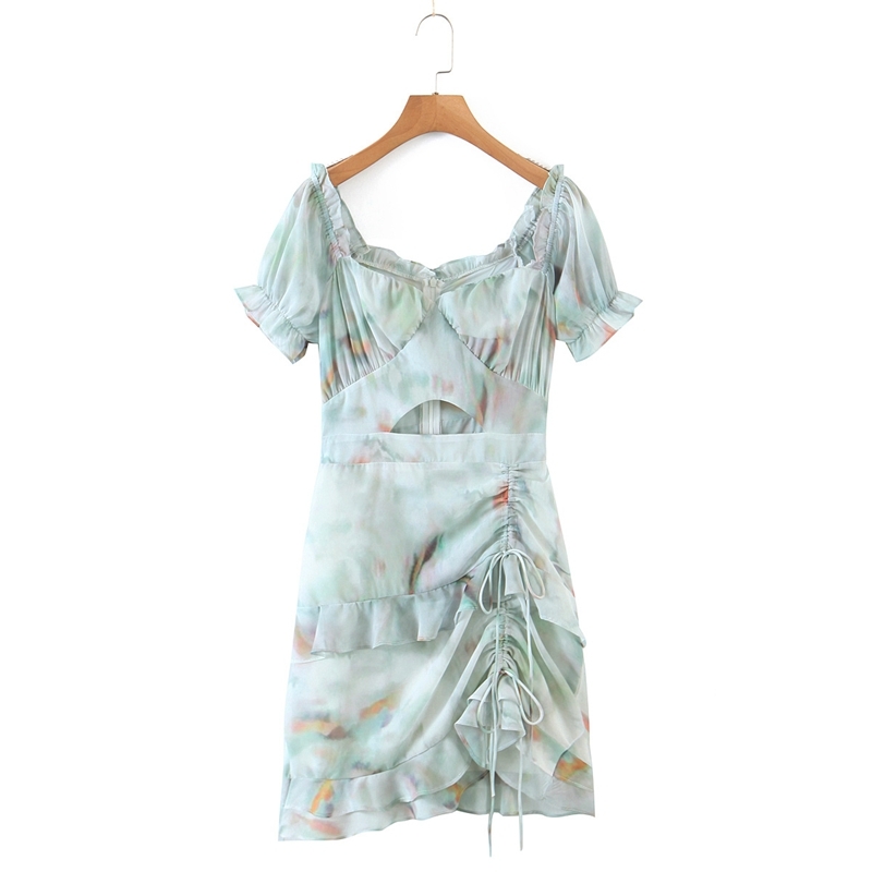 Summer Chiffon Ruffles Floral Dress Short Sleeve Square Collar A Line Pleated Lace Up Mini Hollow Out Party 210525, Green
Summer Chiffon Ruffles Floral Dress Short Sleeve Square Collar A Line Pleated Lace Up Mini Hollow Out Party 210525, Green