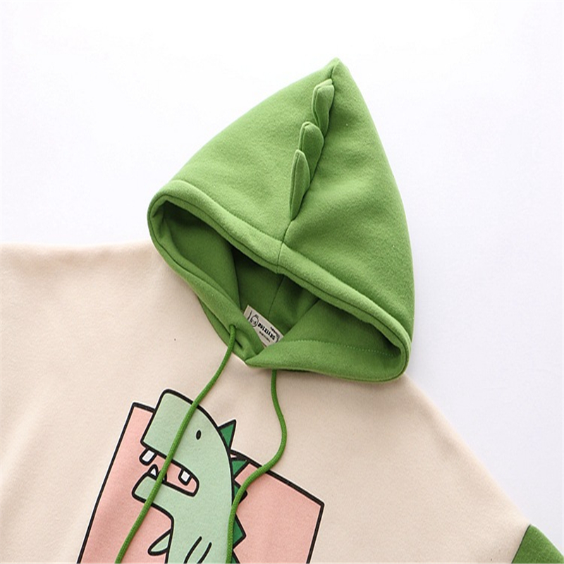 Merry Pretty Women Dinosaur Sweatshirts Hooded Warm Fleece Hoodies Pullovers With Horns Harajuku Hooded Girls Teens Green Hoodie 201212