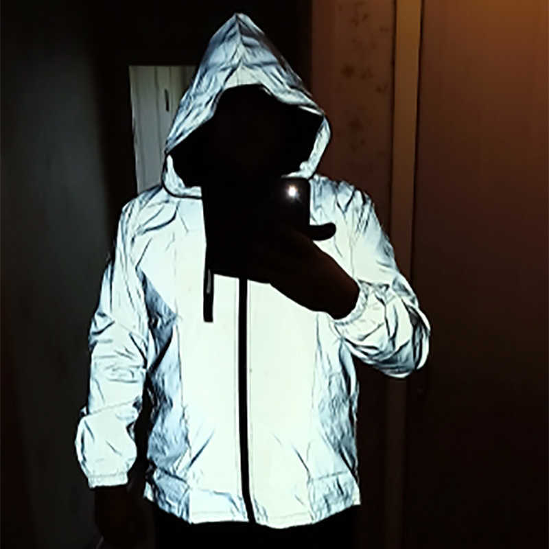 Reflective Jacket Men Boys Light Hoodies Women Jackets Hip Hop Waterproof Windbreaker Hooded Streetwear Couple Man Oversize Coat 210528