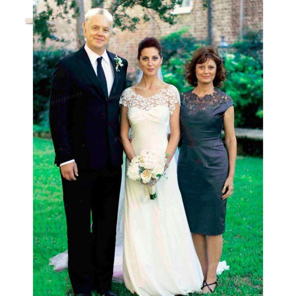 Elegant Short Sheath Mother Of The Bride Dresses Lace Jewel Neck Cap Sleeve Knee Length Wedding Guest Gowns Groom Mother's Party Dress Prom