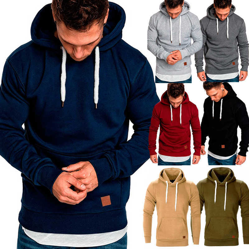 Men Sweatshirt Solid Colours Long Sleeve Autumn Spring Casual Hoodies Top Boy Blouse Tracksuits Sweatshirts Hoodies 210927