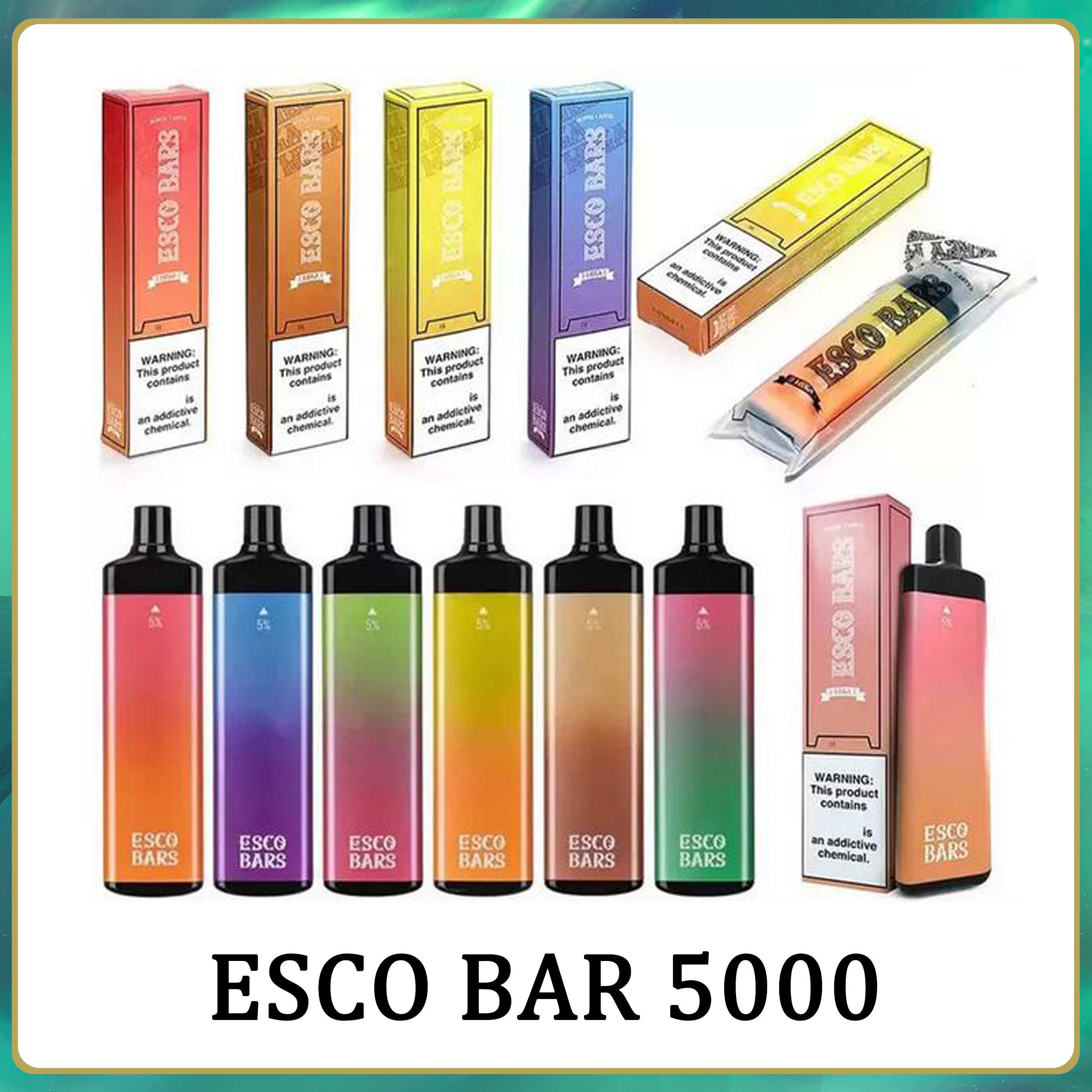 Esco Bars Mega Disposable E cigarettes 5000 Puffs Vape Pen 600mAh Rechargeable Battery 14ml Pre-filled Vapor Mesh Coil Cartridge Device Escobar
Esco Bars Mega Disposable E cigarettes 5000 Puffs Vape Pen 600mAh Rechargeable Battery 14ml Pre-filled Vapor Mesh Coil Cartridge Device Escobar