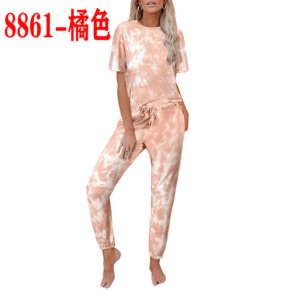 Women's Two Piece Sets Pants Home Furnishing Suit Printed long-sleeved trousers split pajamas round neck comfortable and casual