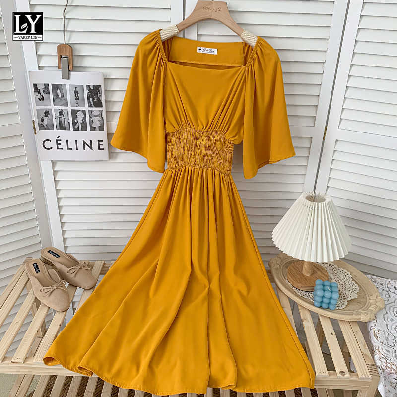LY VAREY LIN Summer Women High Waist A-line Solid Color Medium Long Dresses Casual Square Collar Flare Sleeve Female 210526, Orange
LY VAREY LIN Summer Women High Waist A-line Solid Color Medium Long Dresses Casual Square Collar Flare Sleeve Female 210526, Orange