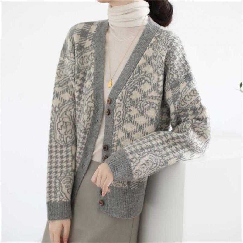 H.SA Women Knitted Cardigan Sweaters Female Vintage Coat V Neck Single Breasted Knitwear Spring Autumn Solid Plaid Poncho Tops 210716
