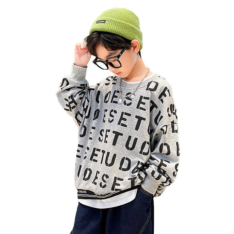 Fashion Spring Fall Kids Boy Sweatshirt Children Long Sleeve T-shirts Tops Korean Children Lettet Print Pullover 4 8 12 14 Years G0908