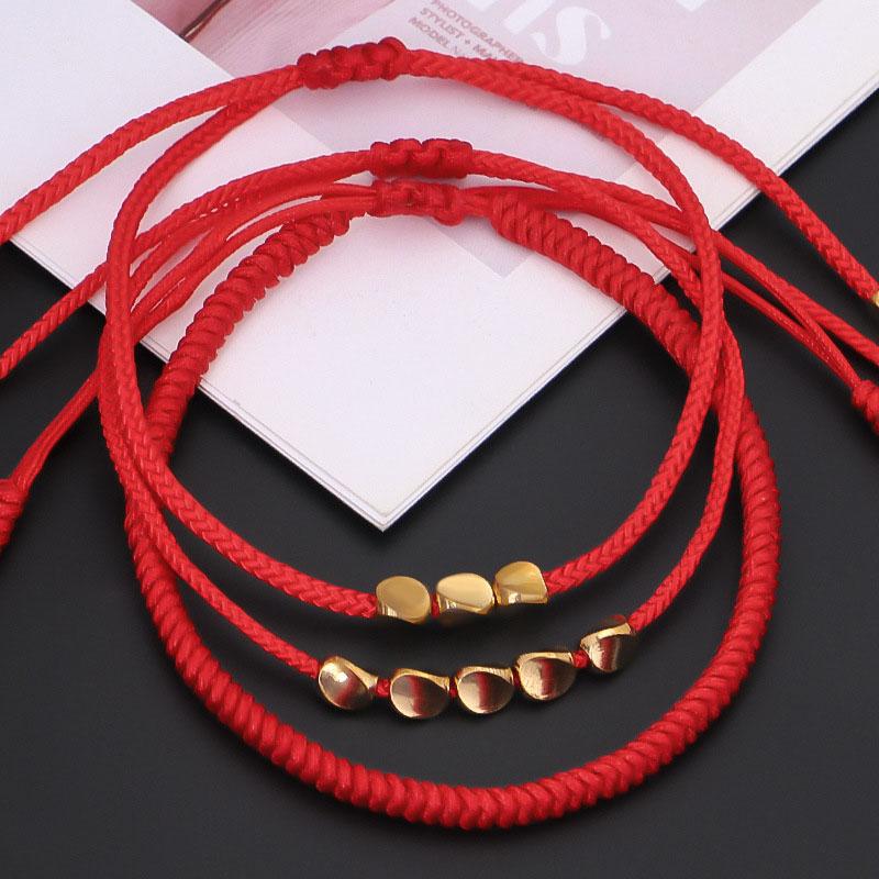 Charm Bracelets Handmade Tibetan Copper Bead Bracelet For Women Adjustable Rope Chain Men Red String Braided Boho Vintage Jewelry Gift