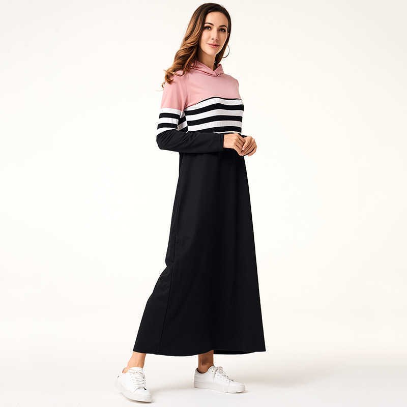 Women Hoodie Dresses Long Sleeve Striped Patchwork Casual Long Dress Loose Female Fashion Women Clothing 210706