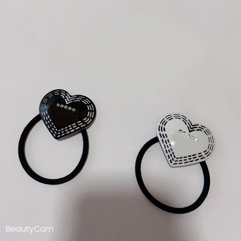 Fashion black and white acrylic heart-shaped rubber bands head rope with drill hair tie for ladies favorite headdress jewelry accessories party gifts