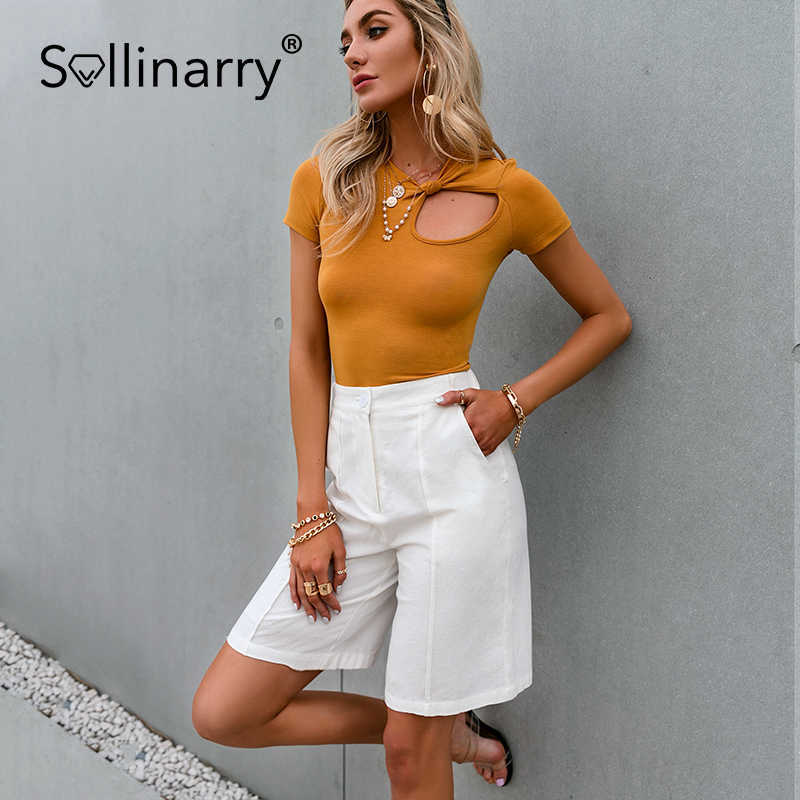 Sollinarry Casual white high street women capris summer Spring fashion pocket high waist pants Office solid elegant bottom 210709