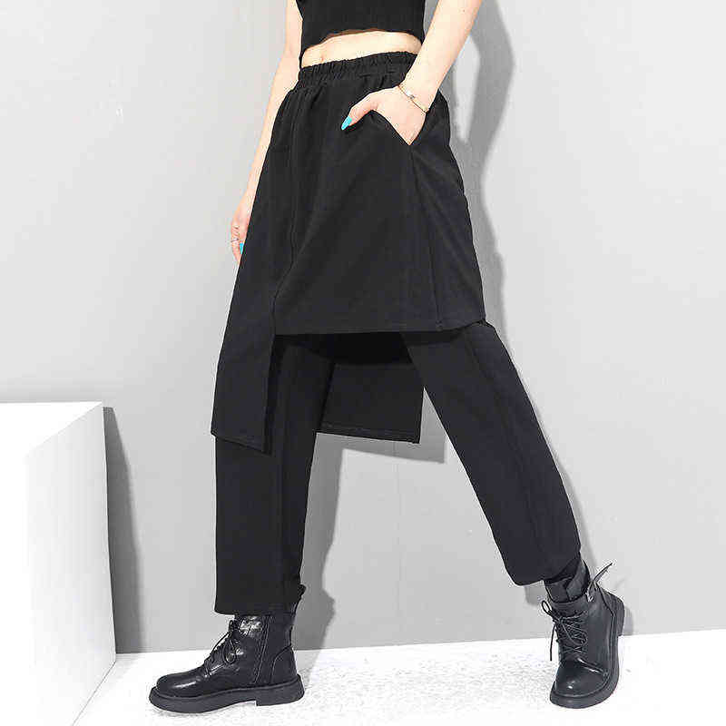 High Elastic Waist Black Irregular Long Harem Trousers Loose Fit Pants Women Fashion Spring Autumn 1DC430 211115
