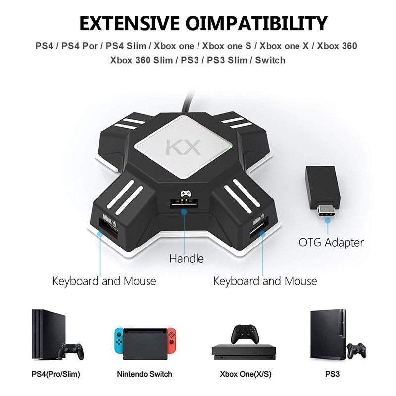 2021 Newest KX USB Game Controllers Adapter Converter Video Game Keyboard Mouse adapter for Nintendo Switch/Xbox/PS5/PS4/PS3
2021 Newest KX USB Game Controllers Adapter Converter Video Game Keyboard Mouse adapter for Nintendo Switch/Xbox/PS5/PS4/PS3