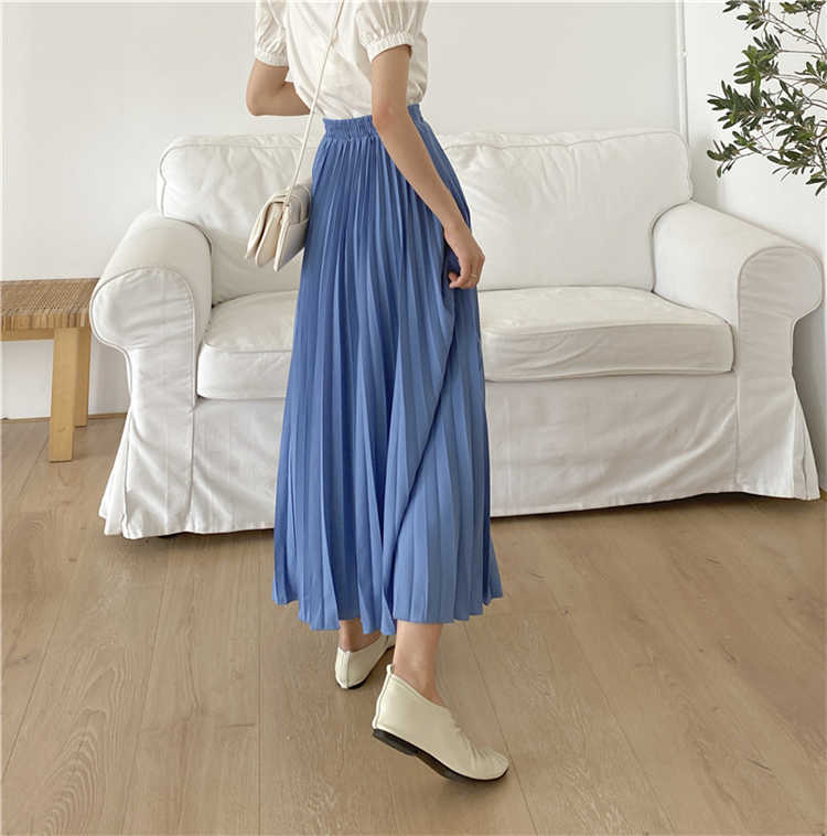 Colorfaith Women Casual Chiffon Maxi Skirt Spring Summer Pleated Multi Colors Fashion Flared High Waist Long Skirts SK1075 210621