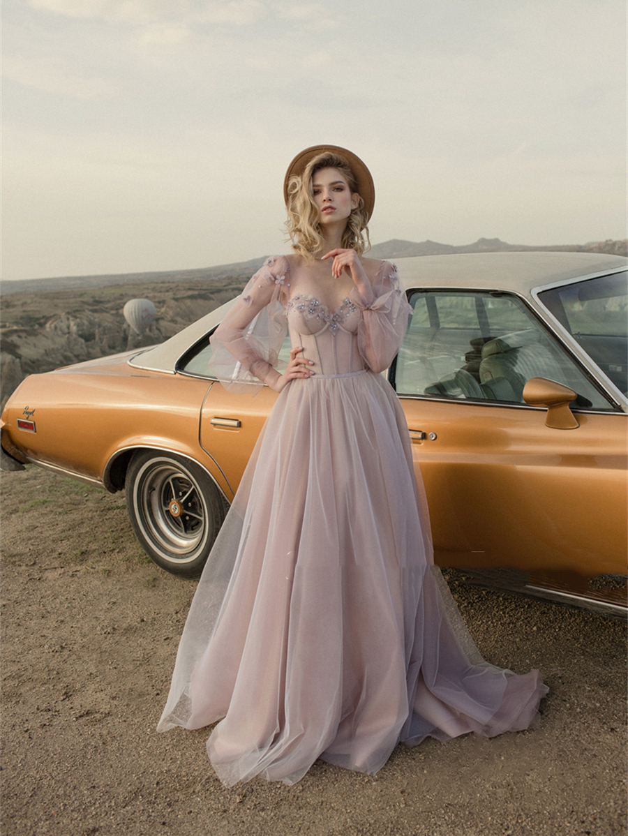 Romantic Turkey A Line Wedding Dresses Princess Bridal Gowns Long Sleeve Appliques 3D Floral Beads Plus Size Corset Bride Dress Sexy Backless Vestidos